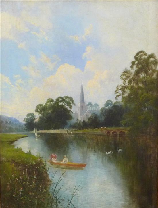 English School circa 1900 Boating on the Avon, near Stratford, 24 x 18in.